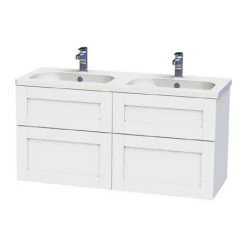 Miller London 120 Wall Hung Four Drawer Vanity Unit + Double Basin (White)