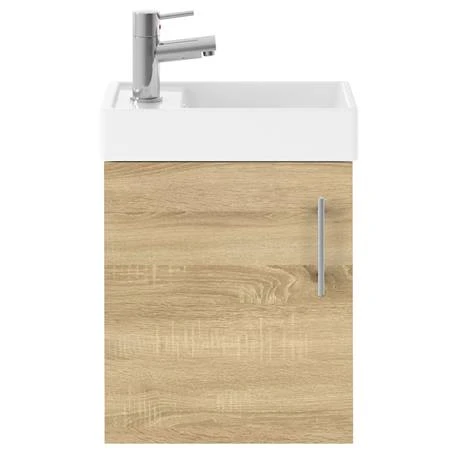 Milan W400 x D222mm Natural Oak Effect Compact Wall Hung Basin Unit 5 Milan W400 x D222mm Natural Oak Effect Compact Wall Hung Basin Unit - Image 3