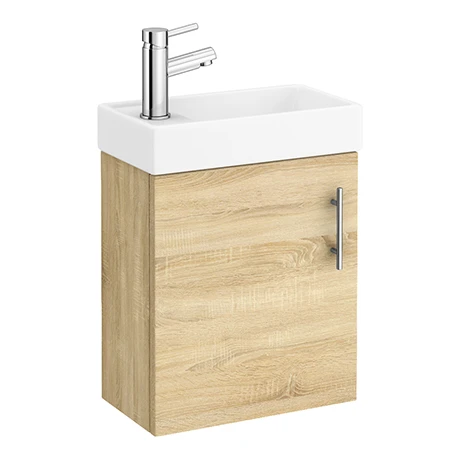 Milan W400 x D222mm Natural Oak Effect Compact Wall Hung Basin Unit 3 Milan W400 x D222mm Natural Oak Effect Compact Wall Hung Basin Unit