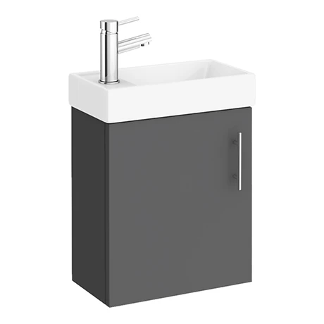 Milan W400 x D222mm Gloss Grey Compact Wall Hung Basin Unit 3 Milan W400 x D222mm Gloss Grey Compact Wall Hung Basin Unit
