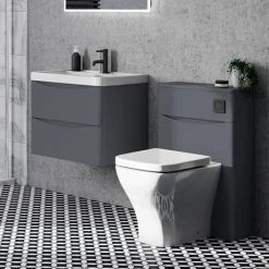 Monza Matt Grey 600mm Wide Wall Mounted Vanity Unit -Wall Hung Vanity Units Shop MZ6MGWH1 d2 460