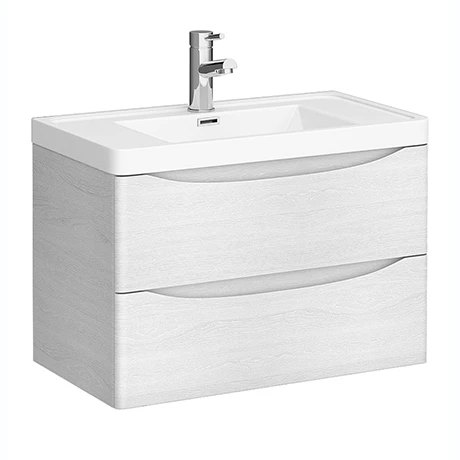 Monza White Ash 750mm Wide Wall Mounted Vanity Unit 3 Monza White Ash 750mm Wide Wall Mounted Vanity Unit