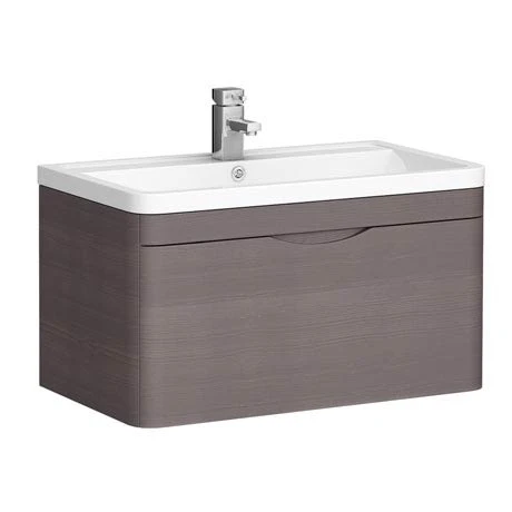 Monza 800mm Wall Hung 1 Drawer Vanity Unit (Stone Grey Woodgrain - Depth 450mm) 3 Monza 800mm Wall Hung 1 Drawer Vanity Unit (Stone Grey Woodgrain - Depth 450mm)