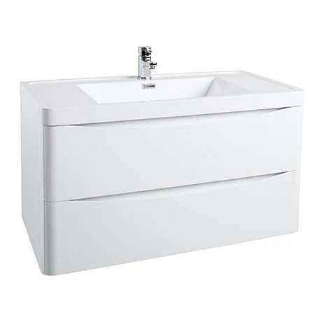 Monza Gloss White 900mm Wide Wall Mounted Vanity Unit 3 Monza Gloss White 900mm Wide Wall Mounted Vanity Unit