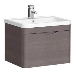 Monza 600mm Wall Hung 1 Drawer Vanity Unit (Stone Grey Woodgrain - Depth 450mm)