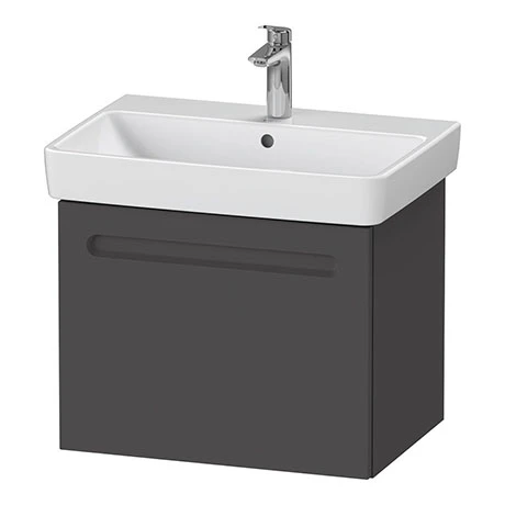 Duravit No.1 650mm Graphite Matt 1-Drawer Wall Mounted Vanity Unit with Basin (Trap Cut-Out) 3 Duravit No.1 650mm Graphite Matt 1-Drawer Wall Mounted Vanity Unit with Basin (Trap Cut-Out)