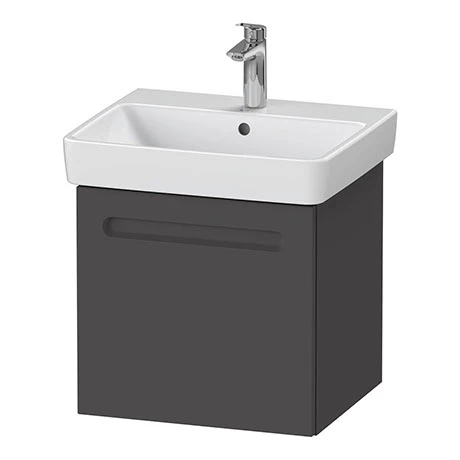 Duravit No.1 550mm Graphite Matt 1-Drawer Wall Mounted Vanity Unit with Basin (Trap Cut-Out) 3 Duravit No.1 550mm Graphite Matt 1-Drawer Wall Mounted Vanity Unit with Basin (Trap Cut-Out)