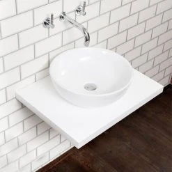 Nova Wall Hung Slimline Countertop Basin Shelf - Gloss White - 600 x 450mm -Wall Hung Vanity Units Shop NV 600 WH n d1 460