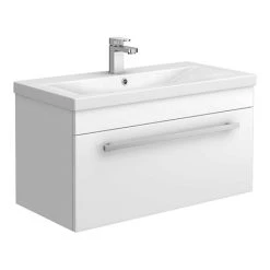 Nova 800mm Mid-Edge Basin Wall Hung High Gloss White Vanity Unit