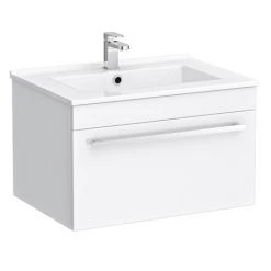 Nova 600mm Wall Hung Vanity Sink With Cabinet - Modern High Gloss White