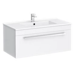 Nova 800mm Wall Hung Vanity Sink with Cabinet - Modern High Gloss White