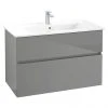 Villeroy and Boch V-Line Glossy Grey 1000mm Wall Hung 2-Drawer Vanity Unit