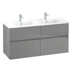 Villeroy and Boch V-Line Glossy Grey 1300mm Wall Hung 4-Drawer Double Vanity Unit