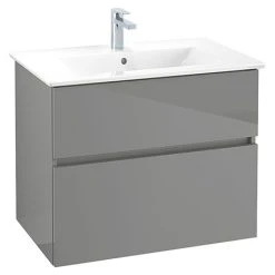 Villeroy and Boch V-Line Glossy Grey 800mm Wall Hung 2-Drawer Vanity Unit