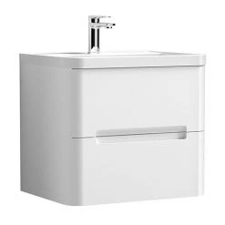 Nuie Elbe Satin White 600mm Wall Hung 2-Drawer Vanity Unit - PAR102A