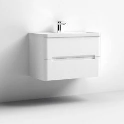 Nuie Elbe Satin White 800mm Wall Hung 2-Drawer Vanity Unit - PAR104A -Wall Hung Vanity Units Shop PAR104A D1 460