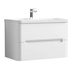 Nuie Elbe Satin White 800mm Wall Hung 2-Drawer Vanity Unit - PAR104A