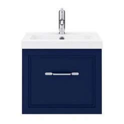 Period Bathroom Co. Wall Hung Vanity - Matt Blue - 500mm 1 Drawer with Chrome Handle -Wall Hung Vanity Units Shop PBC5WHBLU1D d4 460