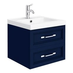 Period Bathroom Co. Wall Hung Vanity - Matt Blue - 500mm 2 Drawer with Chrome Handles