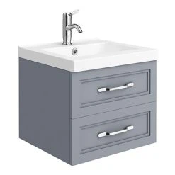 Period Bathroom Co. Wall Hung Vanity - Matt Grey - 500mm 2 Drawer with Chrome Handles