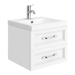 Period Bathroom Co. Wall Hung Vanity - Matt White - 500mm 2 Drawer with Chrome Handles