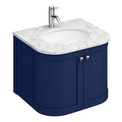 Period Bathroom Co. 620mm Curved Wall Hung Vanity with White Marble Basin Top - Cobalt Blue
