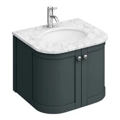 Period Bathroom Co. 620mm Curved Wall Hung Vanity with White Marble Basin Top - Dark Grey