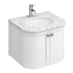 Period Bathroom Co. 620mm Curved Wall Hung Vanity with White Marble Basin Top - White