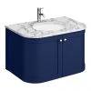 Period Bathroom Co. 820mm Curved Wall Hung Vanity with White Marble Basin Top - Cobalt Blue