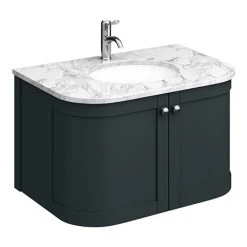 Period Bathroom Co. 820mm Curved Wall Hung Vanity with White Marble Basin Top - Dark Grey