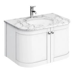 Period Bathroom Co. 820mm Curved Wall Hung Vanity with White Marble Basin Top - White