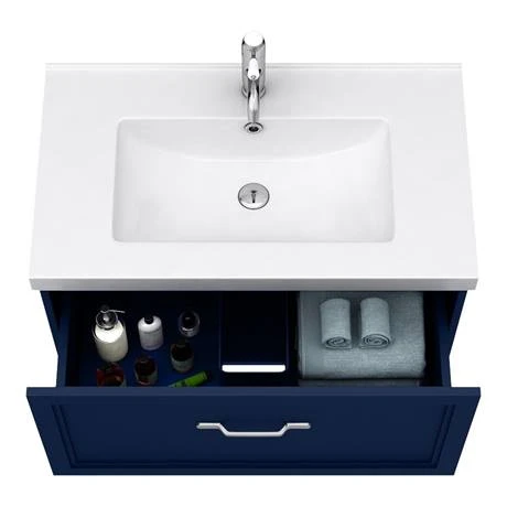 Period Bathroom Co. Wall Hung Vanity - Matt Blue - 800mm 1 Drawer with Chrome Handle 4 Period Bathroom Co. Wall Hung Vanity - Matt Blue - 800mm 1 Drawer with Chrome Handle - Image 2