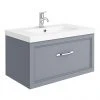 Period Bathroom Co. Wall Hung Vanity - Matt Grey - 800mm 1 Drawer with Chrome Handle -Wall Hung Vanity Units Shop PBC8WHGRY1D p