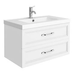 Period Bathroom Co. Wall Hung Vanity - Matt White - 800mm 2 Drawer with Chrome Handles