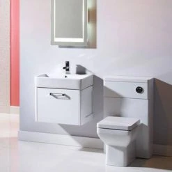 Tavistock Q60 575mm Wall Mounted Unit & Basin - Gloss White -Wall Hung Vanity Units Shop Q60 WM GW D2 460