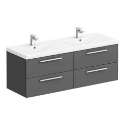 Hudson Reed 1440mm Gloss Grey Quartet Double Basin Vanity Unit