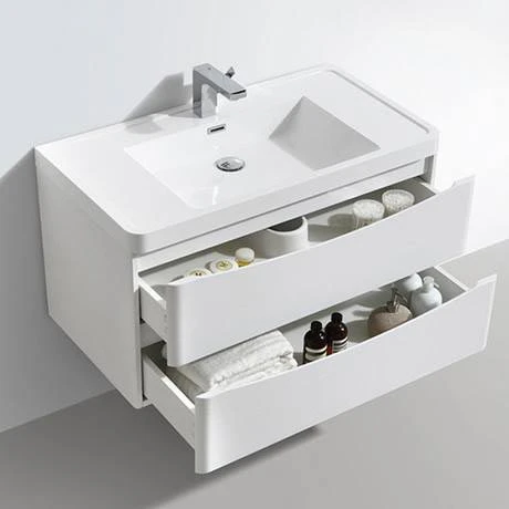 Monza White Ash 900mm Wide Wall Mounted Vanity Unit 4 Monza White Ash 900mm Wide Wall Mounted Vanity Unit - Image 2