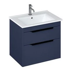 Britton Shoreditch 650mm Wall-Hung Double Drawer Vanity Unit with Black Handles - Matt Blue