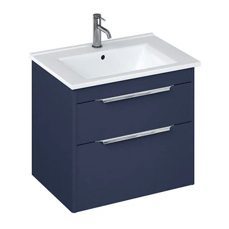Britton Shoreditch 650mm Wall-Hung Double Drawer Vanity Unit with Chrome Handles - Matt Blue 3 Britton Shoreditch 650mm Wall-Hung Double Drawer Vanity Unit with Chrome Handles - Matt Blue