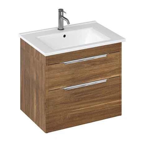 Britton Shoreditch 650mm Wall-Hung Double Drawer Vanity Unit with Chrome Handles - Caramel 3 Britton Shoreditch 650mm Wall-Hung Double Drawer Vanity Unit with Chrome Handles - Caramel