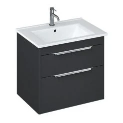 Britton Shoreditch 650mm Wall-Hung Double Drawer Vanity Unit with Chrome Handles - Matt Grey