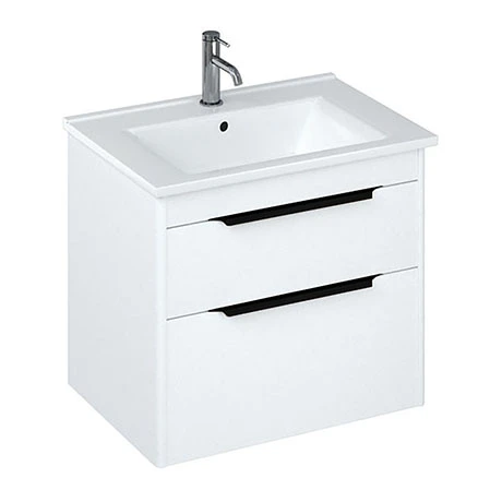 Britton Shoreditch 650mm Wall-Hung Double Drawer Vanity Unit with Black Handles - Matt White 3 Britton Shoreditch 650mm Wall-Hung Double Drawer Vanity Unit with Black Handles - Matt White