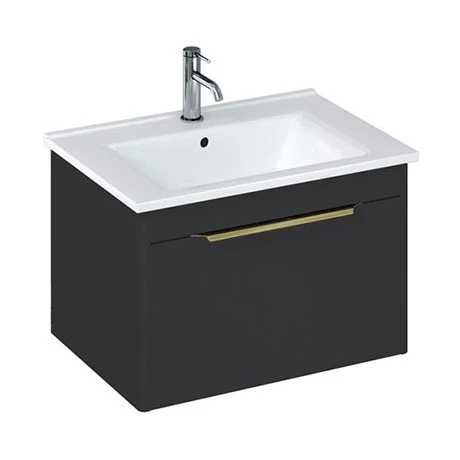 Britton Shoreditch 650mm Wall-Hung Single Drawer Vanity Unit with Brass Handle - Matt Grey 3 Britton Shoreditch 650mm Wall-Hung Single Drawer Vanity Unit with Brass Handle - Matt Grey
