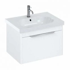 Britton Shoreditch Wall Hung Vanity Unit - Matt White - 650mm with Chrome Handle inc. Round Basin