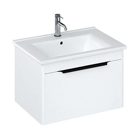 Britton Shoreditch 650mm Wall-Hung Single Drawer Vanity Unit with Black Handle - Matt White 3 Britton Shoreditch 650mm Wall-Hung Single Drawer Vanity Unit with Black Handle - Matt White