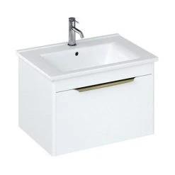 Britton Shoreditch 650mm Wall-Hung Single Drawer Vanity Unit with Brass Handle - Matt White