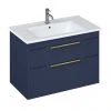 Britton Shoreditch 850mm Wall-Hung Double Drawer Vanity Unit with Brass Handles - Matt Blue