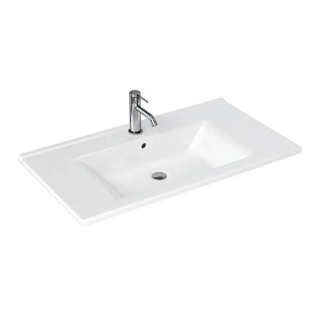 Britton Shoreditch 850mm Wall-Hung Double Drawer Vanity Unit with Brass Handles - Matt White 4 Britton Shoreditch 850mm Wall-Hung Double Drawer Vanity Unit with Brass Handles - Matt White - Image 2