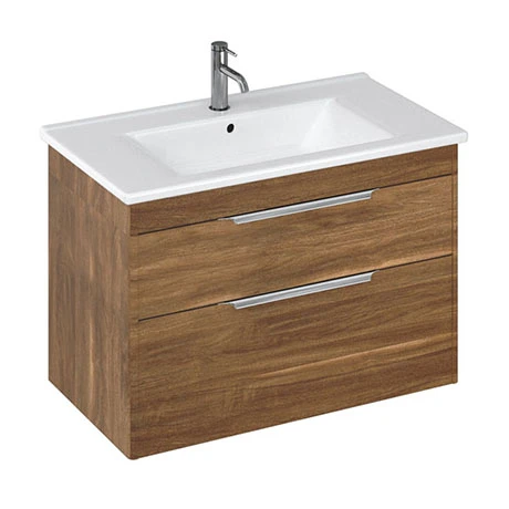 Britton Shoreditch 850mm Wall-Hung Double Drawer Vanity Unit with Chrome Handles - Caramel 3 Britton Shoreditch 850mm Wall-Hung Double Drawer Vanity Unit with Chrome Handles - Caramel