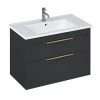 Britton Shoreditch 850mm Wall-Hung Double Drawer Vanity Unit with Brass Handles - Matt Grey -Wall Hung Vanity Units Shop S85DDGSQBR P